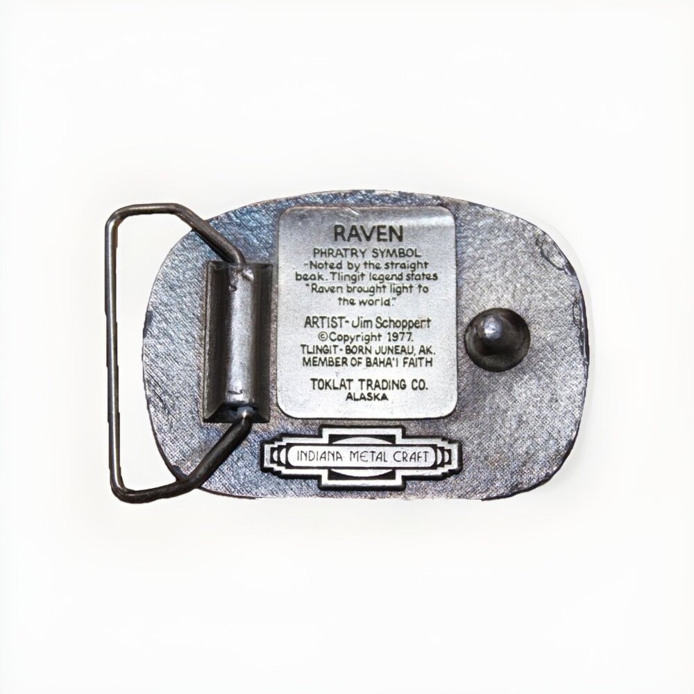 Vtg Indiana Metal Craft Jim Schoppert Raven Western Silver ToneBelt Buckle 1977 - Picture 2 of 5